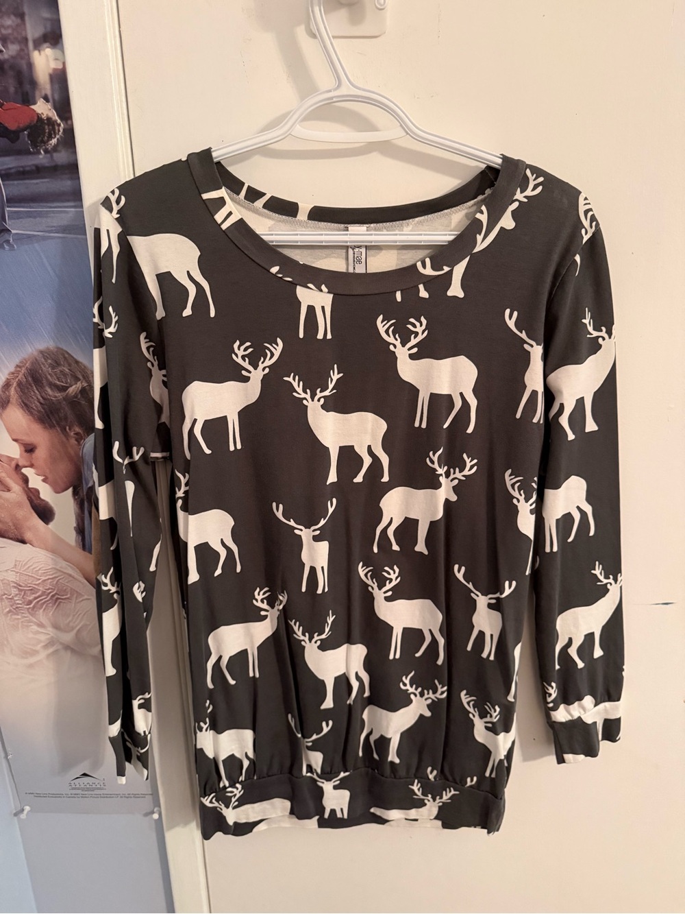 Women’s Black Long Sleeve Deer Print Top